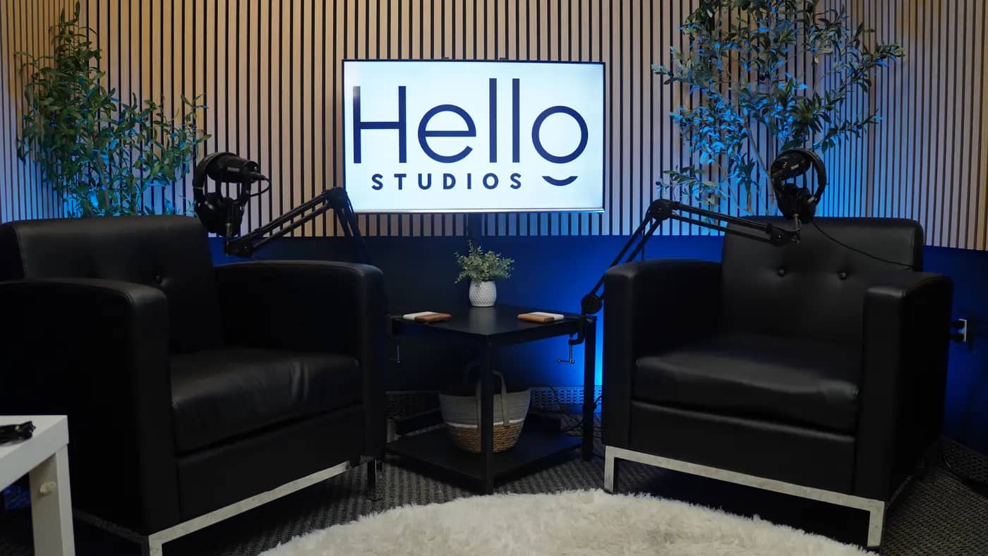 The Onyx lounge set at the Sierra Media Productions Dallas podcast studio, view 3